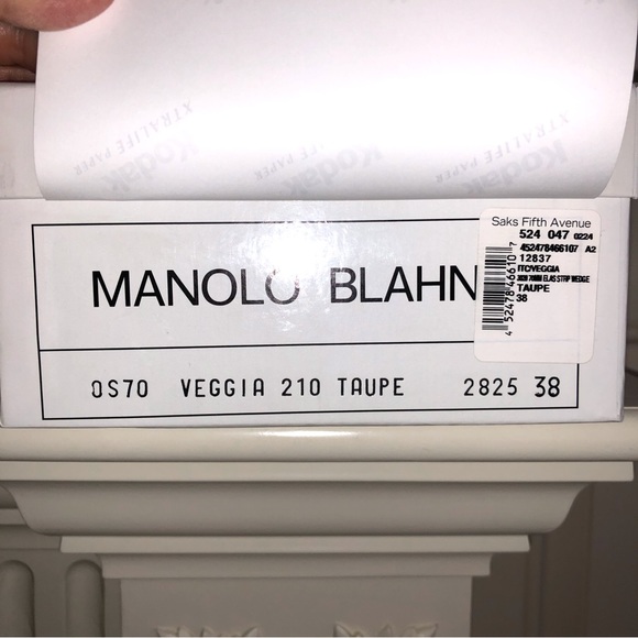 Manolo Blahnik Taupe Wedge Elastic Strap Espadrilles New Size 38 - Picture 9 of 10